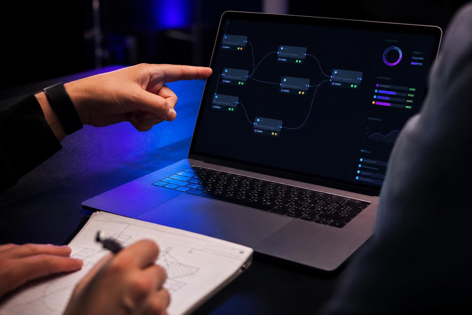 Diagnóstico técnico de automações com painel de status e fluxo de leads