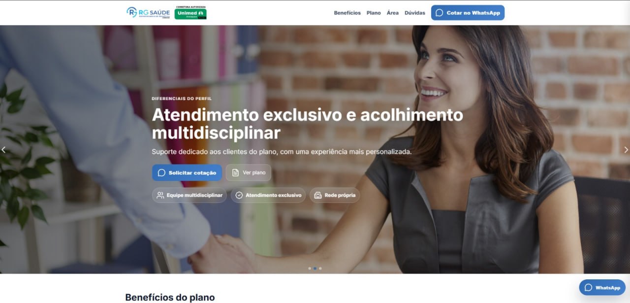 RG Saúde — Site e captação de benefícios mobile