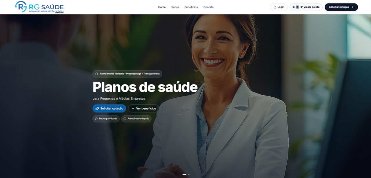 RG Saúde — Site e captação de benefícios desktop